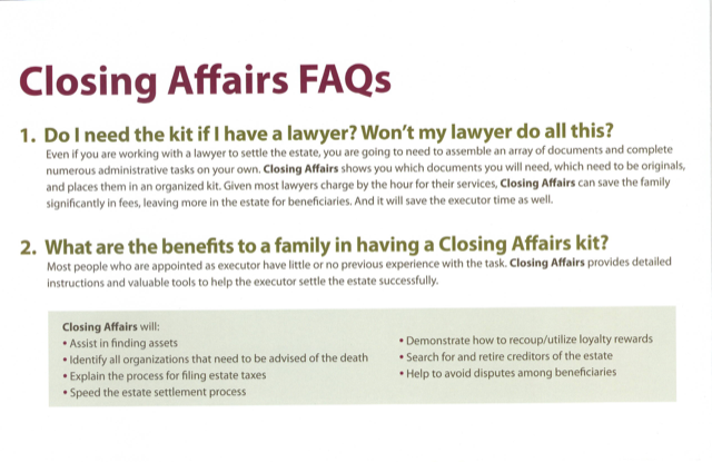 Closing Affairs - FAQ 1 and 2